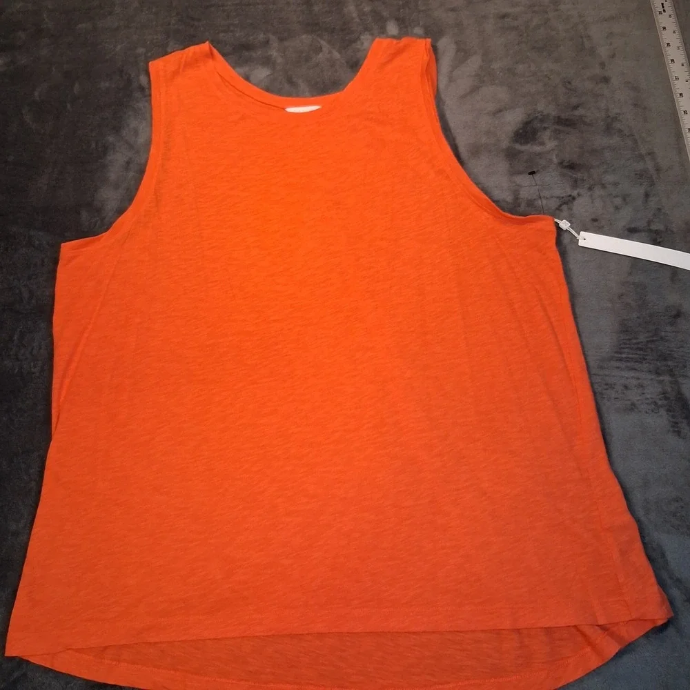 NWT Caslon Tank Top‎  1X Orange Slub Knit Sleeveless High-Low Hem Round Neck